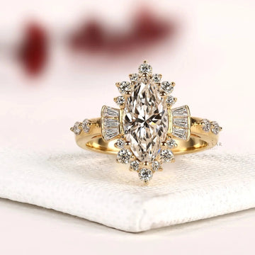Marquise Cut Halo Setting Lab Diamond Engagement Ring