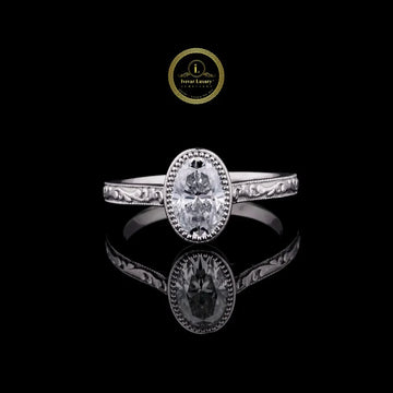 Vintage Oval Cut Lab Grown Diamond Milgrain Engagement Ring