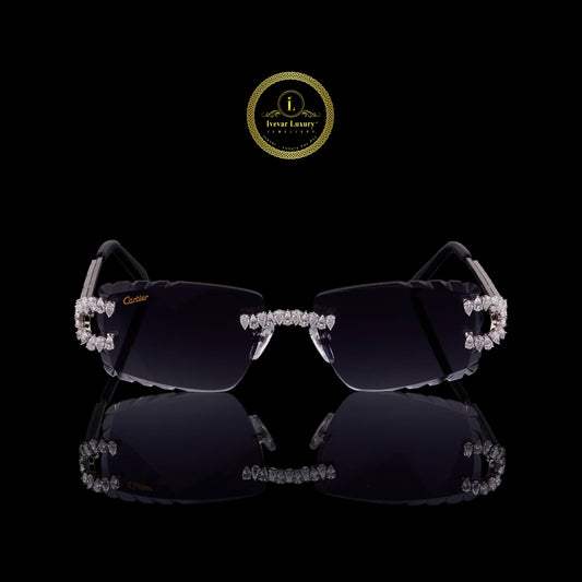 Royale Pear Cut Diamond Rimless Sunglasses Premium Luxury Designer Eyewear