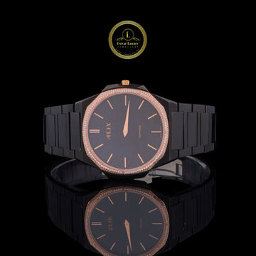Black & Rose Gold Diamond Bezel Men's Watch