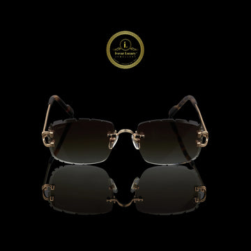 Modern Rose Gold Rimless Sunglasses with Brown Gradient UV Lenses