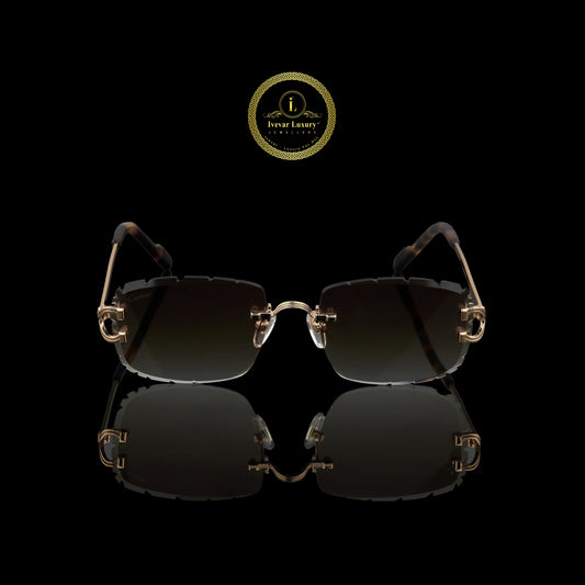 Modern Rose Gold Rimless Sunglasses with Brown Gradient UV Lenses