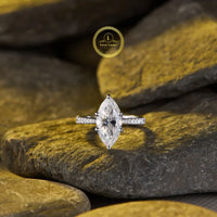 Marquise Cut Moissanite Diamond Ring with Pavé Band
