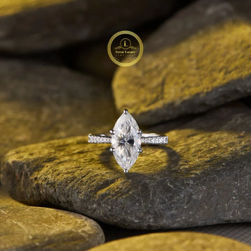 Marquise Cut Moissanite Diamond Ring with Pavé Band
