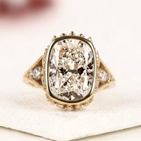 Cushion Cut Lab Grown Diamond Bezel Halo Ring with Marquise Side Stones