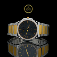 Men's Two-Tone Watch with Black Dial and Pave Diamond Bezel