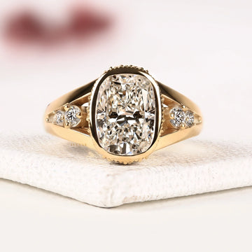 Cushion Cut Bezel Lab Grown Diamond Split Shank Ring