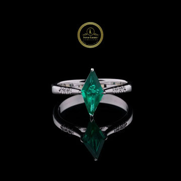 Kite Cut Green Gemstone Pave Moissanite Engagement Ring