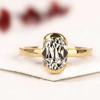 Half Bezel Rose Oval Moissanite Diamond Solitaire Engagement Ring