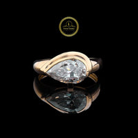 Pear Cut Half Bezel Moissanite Diamond Ring For Women