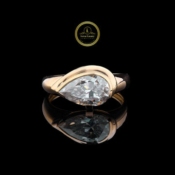 Pear Cut Half Bezel Moissanite Diamond Ring For Women
