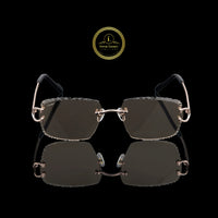 Rectangular Rimless Sunglasses with Crystal-Cut Smoke Lenses