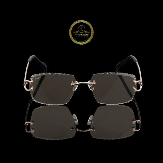 Rectangular Rimless Sunglasses with Crystal-Cut Smoke Lenses