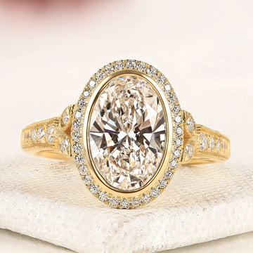 Oval Cut Moissanite Diamond Halo Engagement Ring