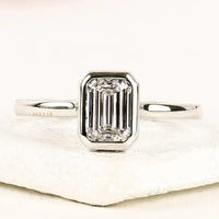Emerald Cut Moissanite Diamond Bezel Solitaire Engagement Ring