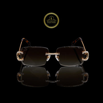 Premium Round Diamond Cut Rimless Sunglasses Luxury Designer Eyewear