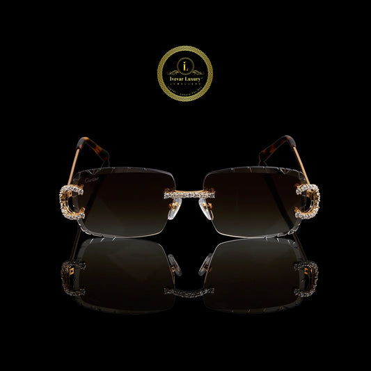Premium Round Diamond Cut Rimless Sunglasses Luxury Designer Eyewear