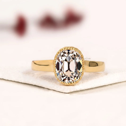 Rose Oval Cut Lab Diamond Wide Band Solitaire Ring