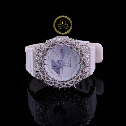 Luxury Custom Moissanite Diamond White Thorn Bezel Timepiece