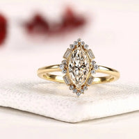 Marquise Cut Halo Moissanite Diamond Engagement Ring