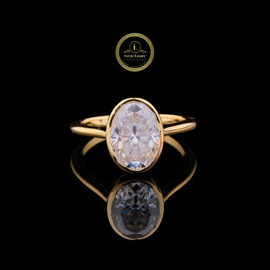 Oval Cut Moissanite Diamond Bezel Set Solitaire Engagement Ring