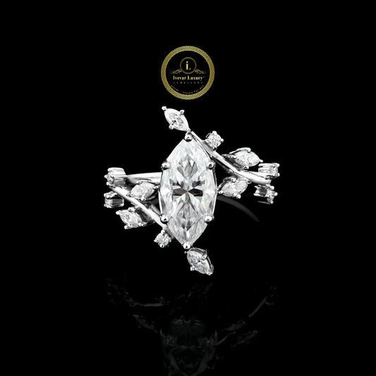 Marquise Lab Diamond Leaf Vine Engagement Ring