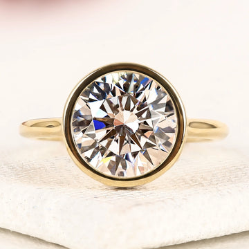 Round Cut Moissanite Diamond Bezel Set Solitaire Ring