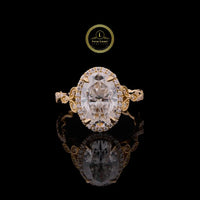 Oval Halo Moissanite Diamond Engagement Ring with Twisted Rope Band
