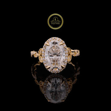 Oval Halo Moissanite Diamond Engagement Ring with Twisted Rope Band