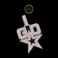 Custom Iced-Out Finish "GO" Star Pendant Featuring Shimmering Round Cut Moissanite Diamonds