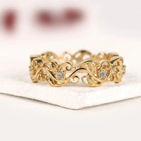 Nature Inspired Round Moissanite Diamond Filigree Eternity Band