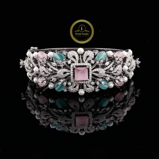 Custom Lab Diamond Bangle Flower VVS Bridal Gift Bracelet