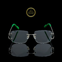 Premium Silver Rimless Sunglasses with Smoke Gray Crystal-Cut Lenses