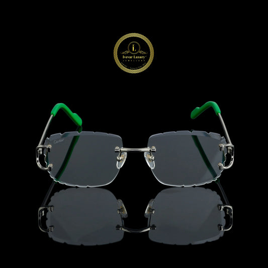 Premium Silver Rimless Sunglasses with Smoke Gray Crystal-Cut Lenses