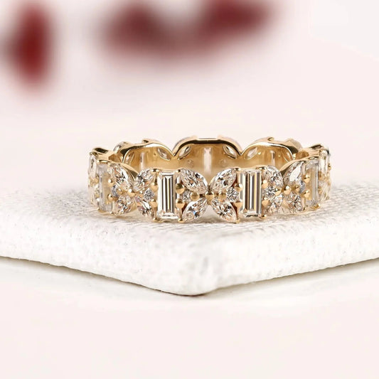 Baguette and Marquise Moissanite Diamond Floral Infinity Band
