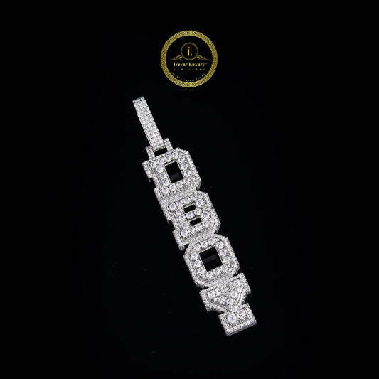 Custom Vertical "DBOY" VVS Clarity Moissanite Diamond Nameplate Pendant