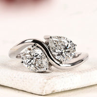 Pear Cut Toi et Moi Bypass Moissanite Diamond Engagement Ring
