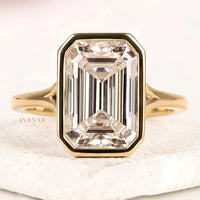 Bezel Setting Emerald Lab Grown Diamond Solitaire Engagement Ring
