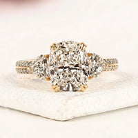 Cushion Cut Three Stone Lab Grown Diamond Engagement Ring
