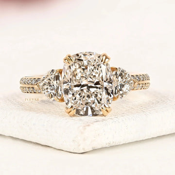 Cushion Cut Three Stone Lab Grown Diamond Engagement Ring