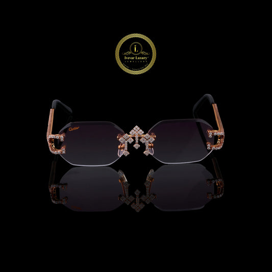 Designer Custom Diamond Sunglasses Gold Frame Statement Style