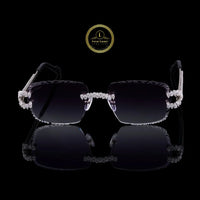 Rimless Black Gradient Diamond Sunglasses with Floral Pear Bridge & Open-Loop Hinges
