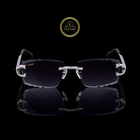 Rimless Rectangular Diamond Sunglasses with Round Pave Hinges & Diamond Bridge