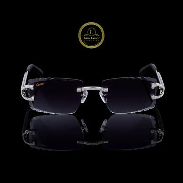 Rimless Rectangular Diamond Sunglasses with Round Pave Hinges & Diamond Bridge
