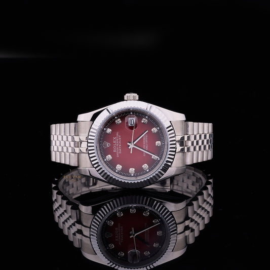 Ivevar Crimson Prestige Duo Ruby Dial Luxury Watch Moissanite Diamond Bezel Timepiece Collection