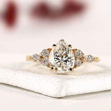 Pear Cut Cluster Setting Moissanite Diamond Engagement Ring