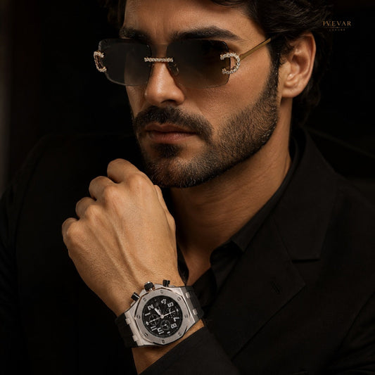 Luxury Statement Watch With Round Cut Moissanite Designer Sunglasses By Ivevar