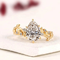Nature Inspire Pear Cut Moissanite Diamond Engagement Ring