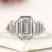 Emerald Cut Bezel Five Stone Baguette Moissanite Diamond Ring