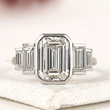 Emerald Cut Bezel Five Stone Baguette Lab Grown Diamond Ring
